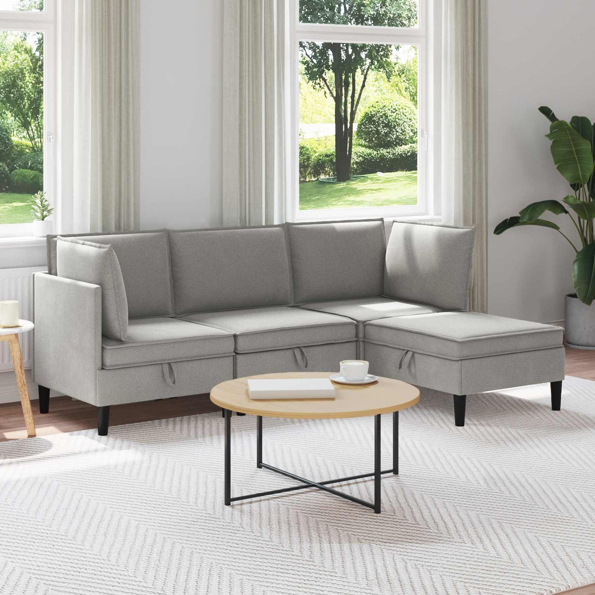 vidaXL Woonkamer Meubelset 3 pcs Crèmekleurig Stof