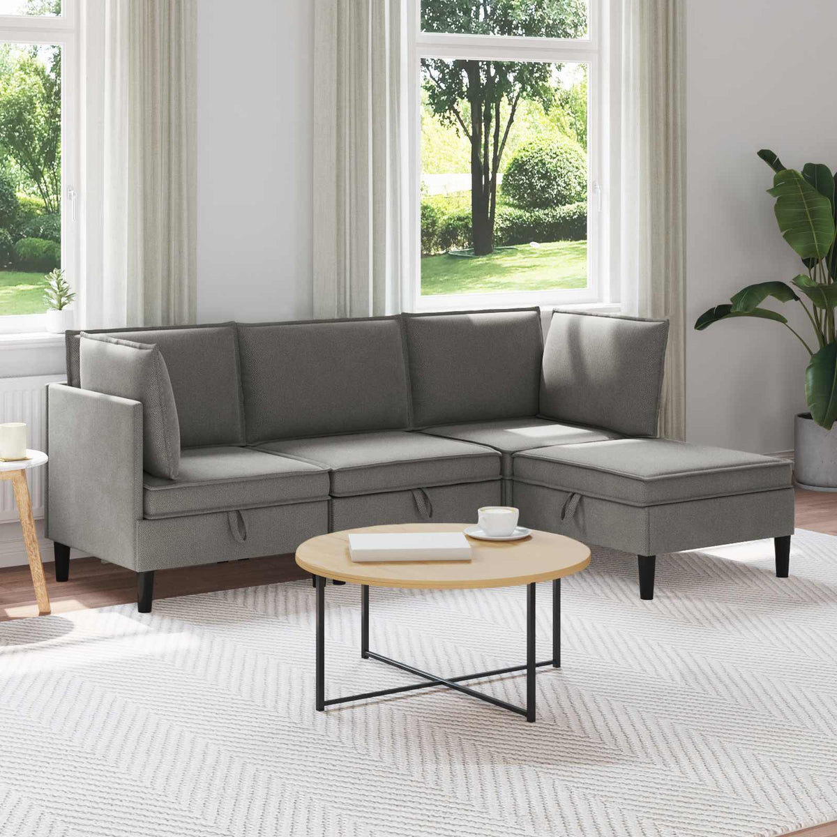 vidaXL Woonkamer Meubelset 3 pcs Crèmekleurig Stof