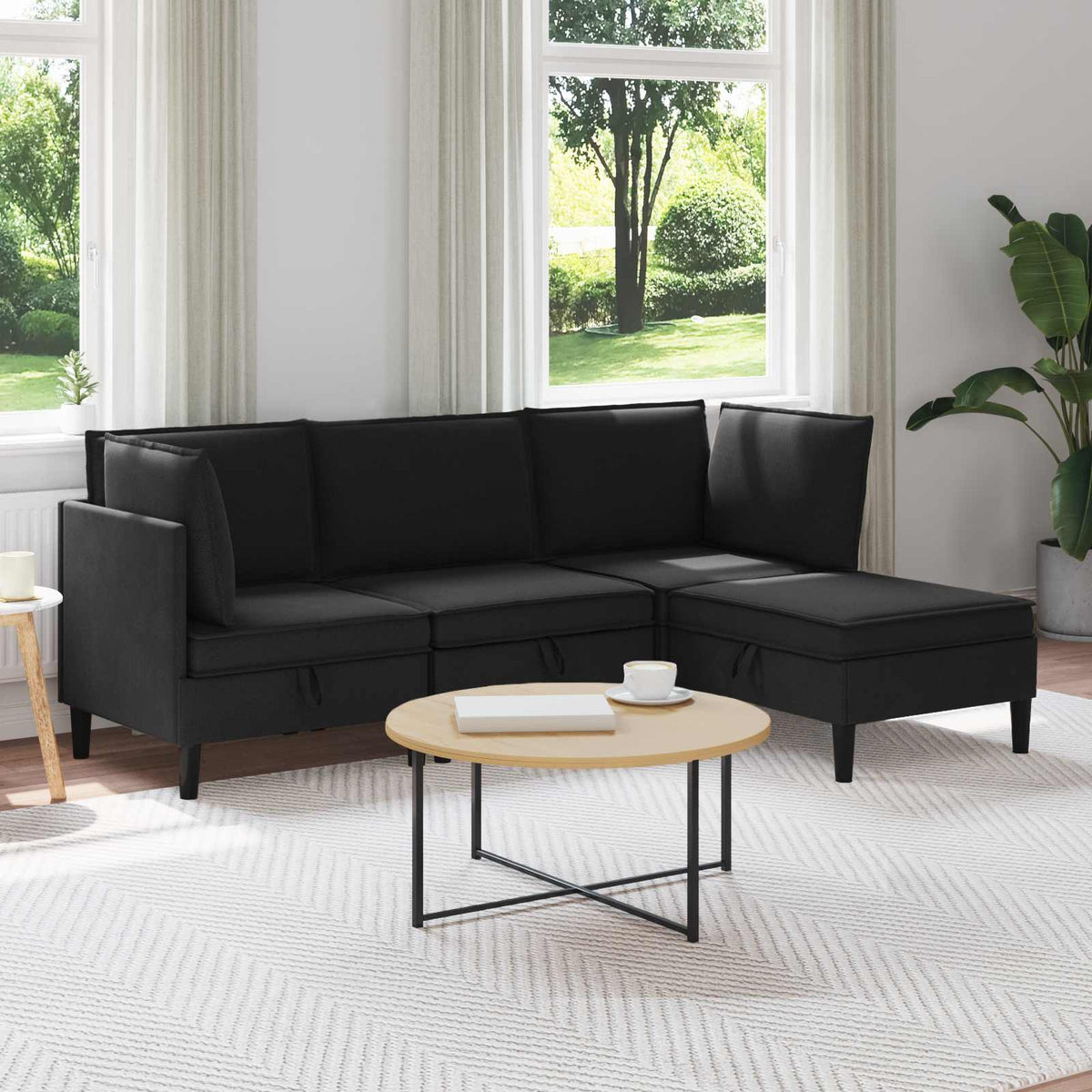 vidaXL Woonkamer Meubelset 3 pcs Crèmekleurig Stof