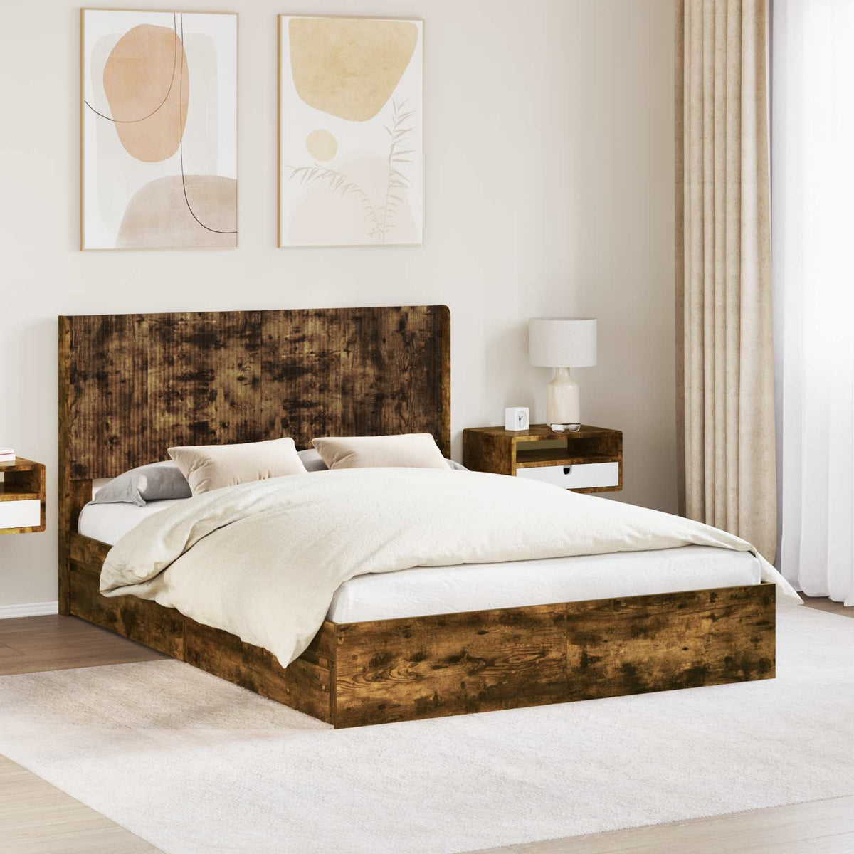 vidaXL Bedframe met opbergruimte en hoofdbord Wit 180 x 200 cm