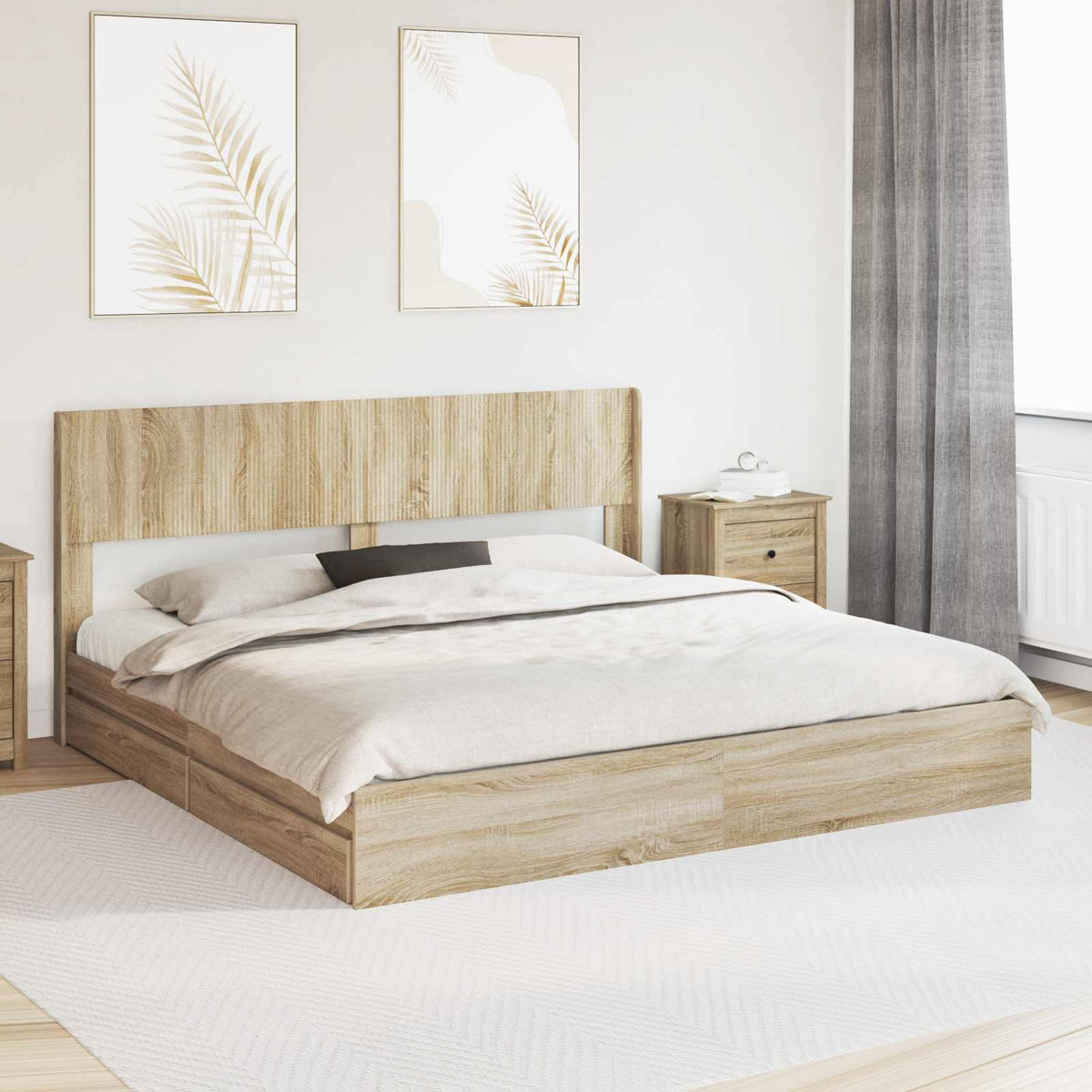 vidaXL Bedframe met opbergruimte en hoofdbord Wit 180 x 200 cm