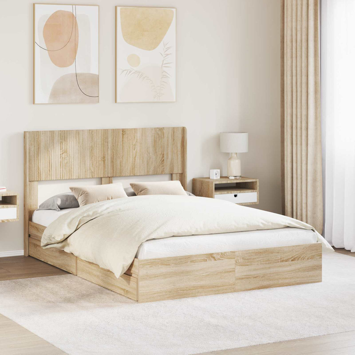 vidaXL Bedframe met opbergruimte en hoofdbord Wit 180 x 200 cm