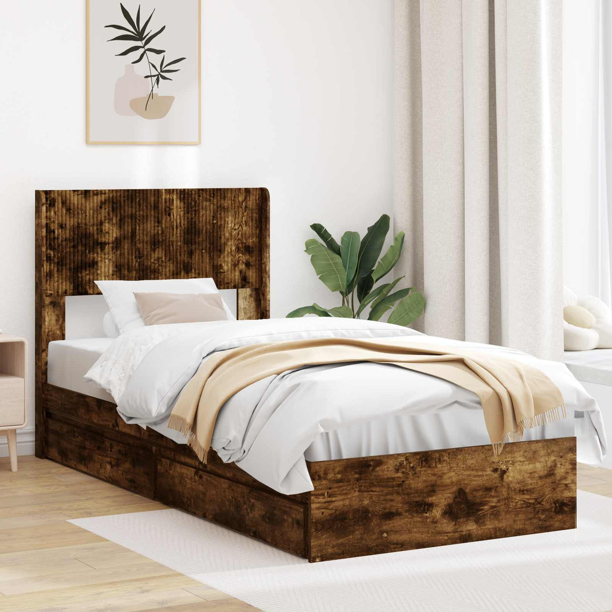 vidaXL Bedframe met opbergruimte en hoofdbord Wit 180 x 200 cm