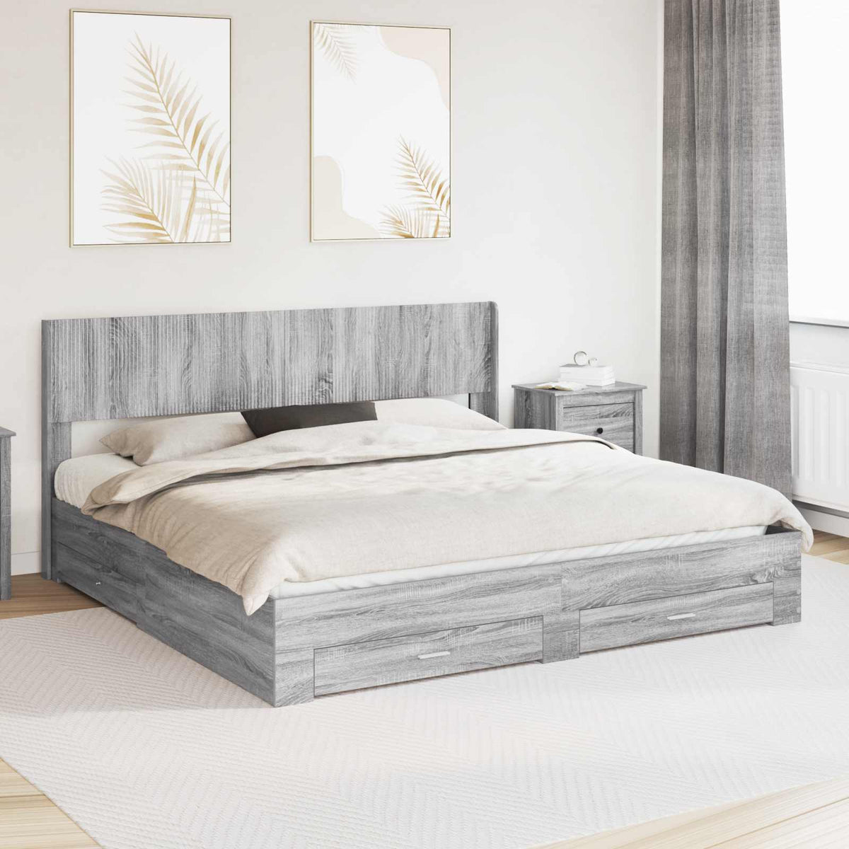 vidaXL Bedframe met opbergruimte en hoofdbord Zwart 200 x 200 cm