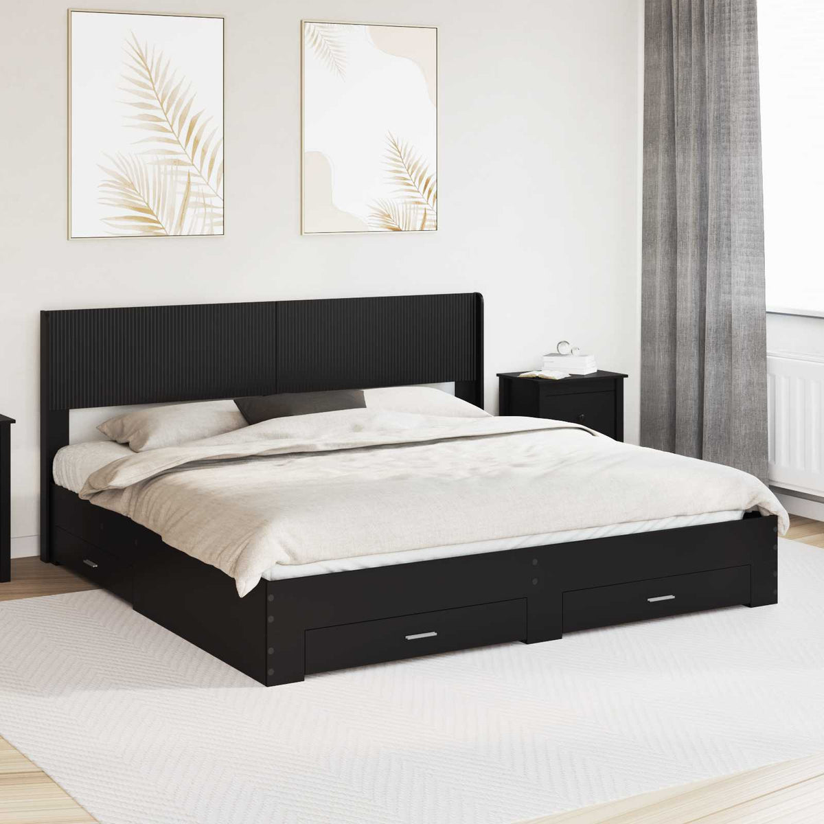 vidaXL Bedframe met opbergruimte en hoofdbord Zwart 200 x 200 cm