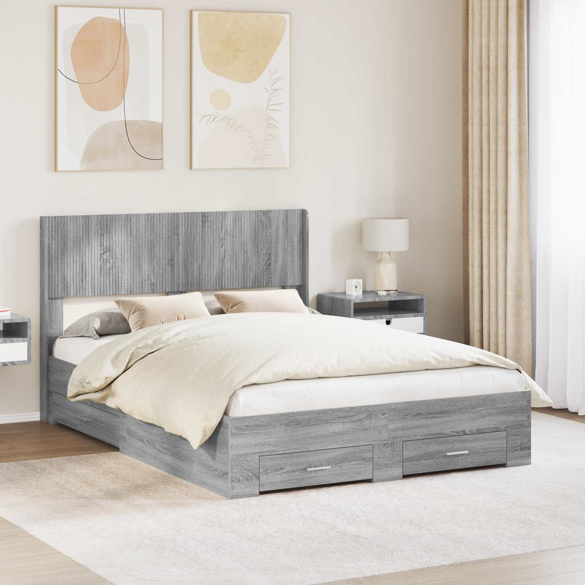 vidaXL Bedframe met opbergruimte en hoofdbord Zwart 200 x 200 cm