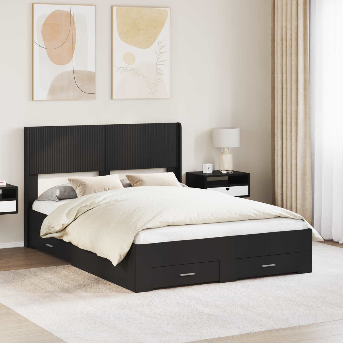 vidaXL Bedframe met opbergruimte en hoofdbord Zwart 200 x 200 cm