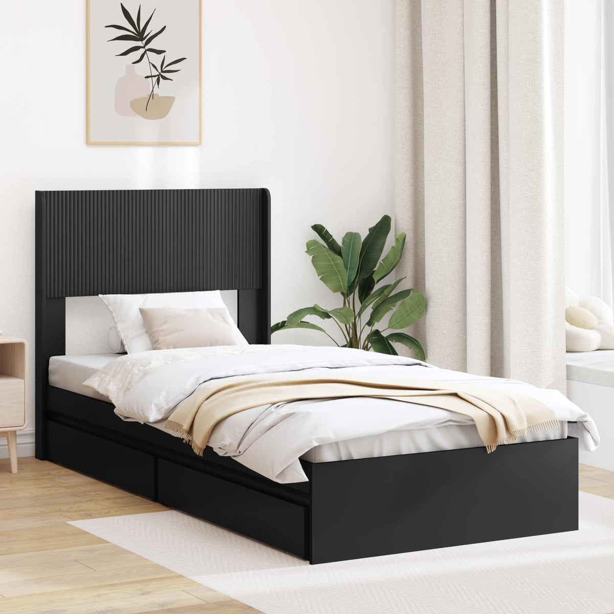 vidaXL Bedframe met opbergruimte en hoofdbord Zwart 200 x 200 cm