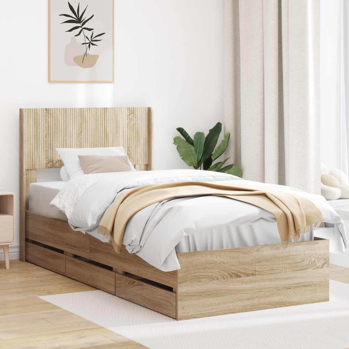 vidaXL Bedframe met opbergruimte en hoofdbord Zwart 200 x 200 cm