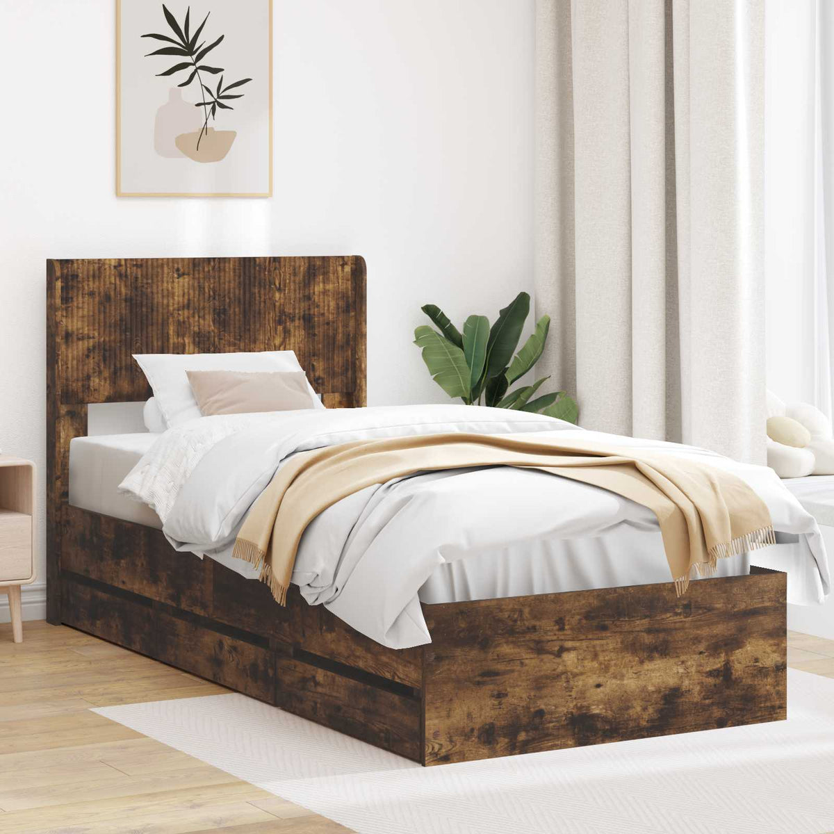 vidaXL Bedframe met opbergruimte en hoofdbord Zwart 200 x 200 cm
