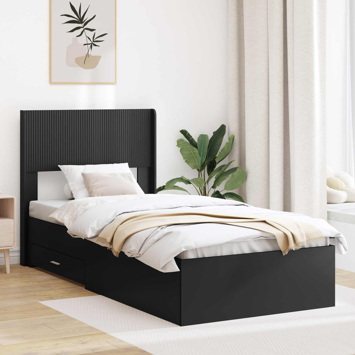 vidaXL Bedframe met opbergruimte en hoofdbord Zwart 200 x 200 cm