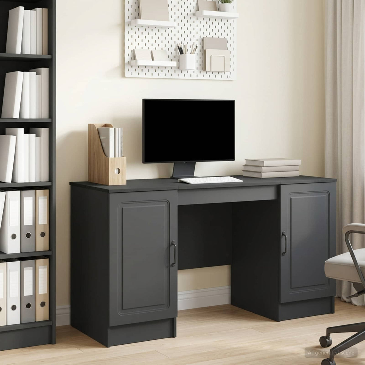 vidaXL Bureau met plank Zwart 142,5 x 50 x 75 cm Bewerkt hout