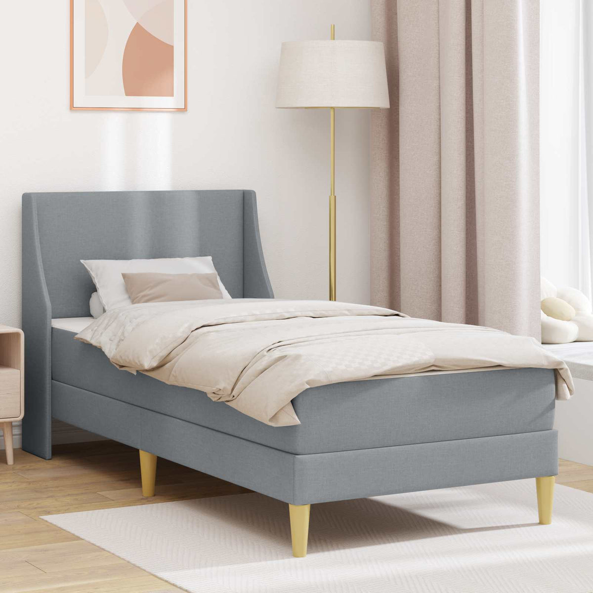 vidaXL Bedframe met matras Wandgemonteerd Lichtgrijs 90 x 200 cm Stof