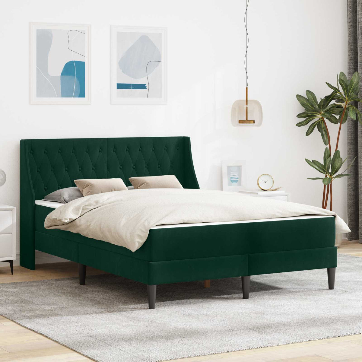vidaXL Bedframe met matras Wandgemonteerd 2 pcs Lichtgrijs Fluweel