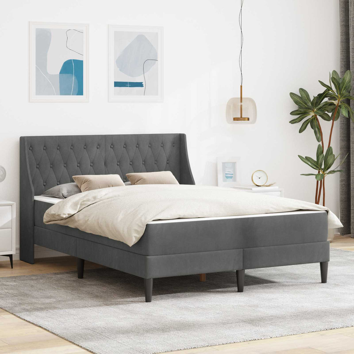 vidaXL Bedframe met matras Wandgemonteerd 2 pcs Lichtgrijs Fluweel