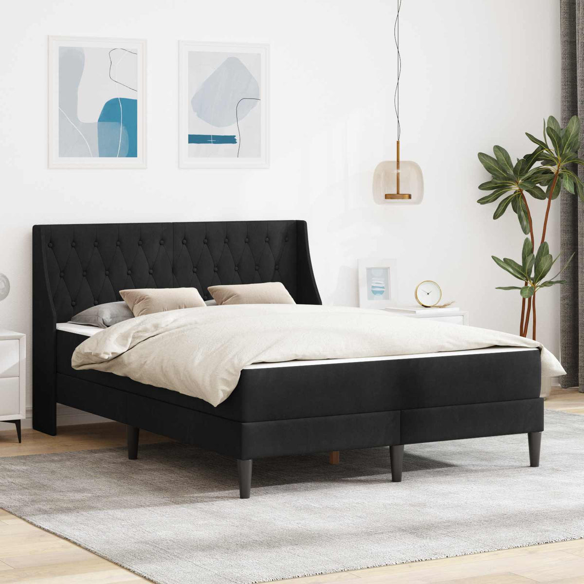vidaXL Bedframe met matras Wandgemonteerd 2 pcs Lichtgrijs Fluweel