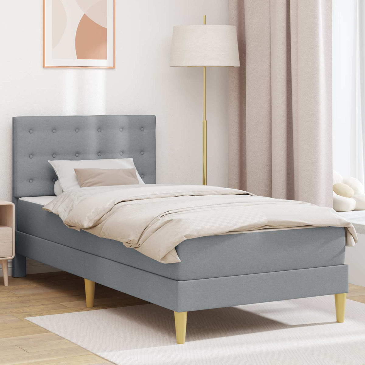 vidaXL Bedframe met matras met hoofdeinde Lichtgrijs 120 x 190 cm Stof