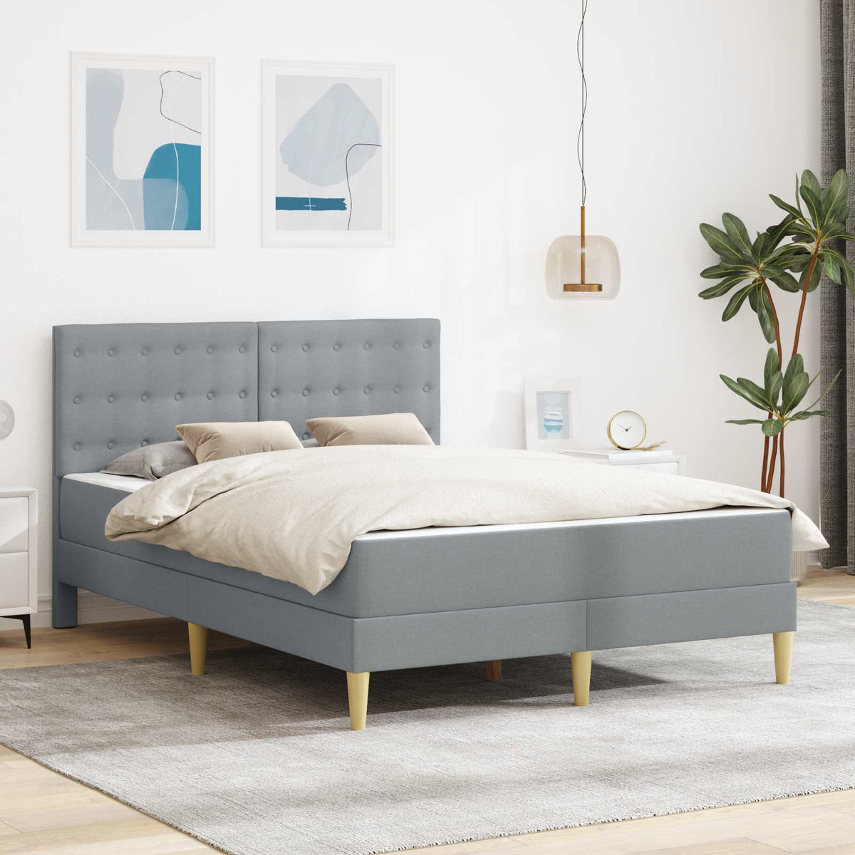 vidaXL Bedframe met matras met hoofdeinde Lichtgrijs 120 x 190 cm Stof