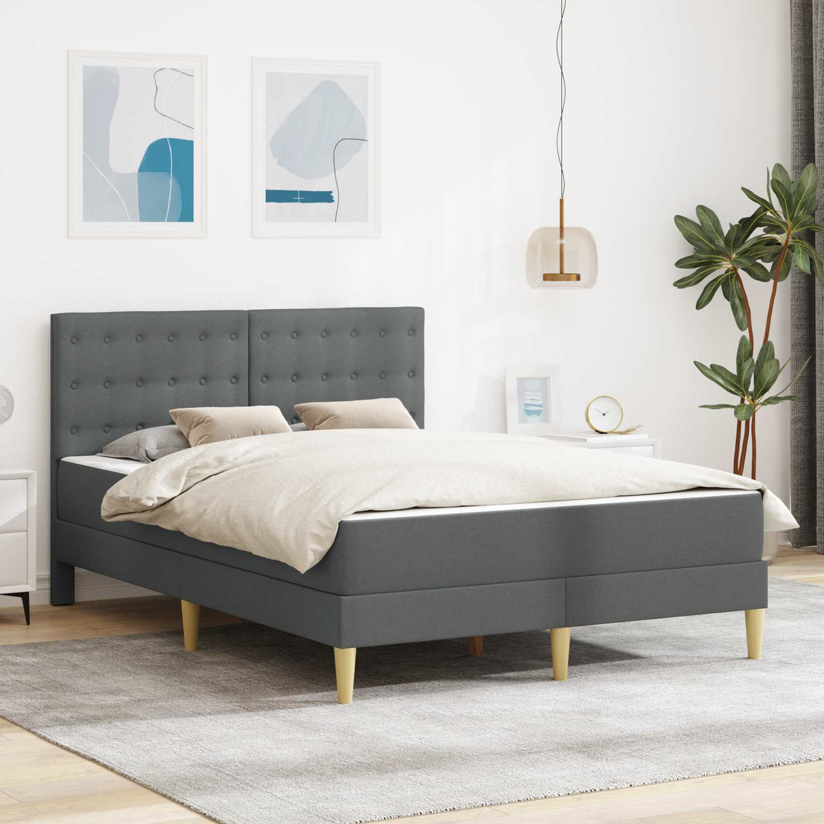 vidaXL Bedframe met matras met hoofdeinde Lichtgrijs 120 x 190 cm Stof