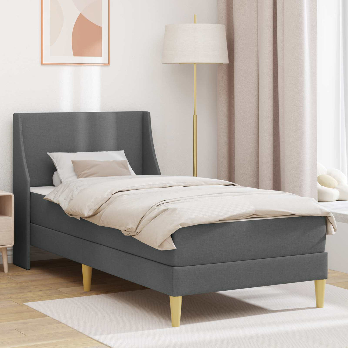 vidaXL Bedframe met matras met hoofdeinde Lichtgrijs 90 x 190 cm Stof