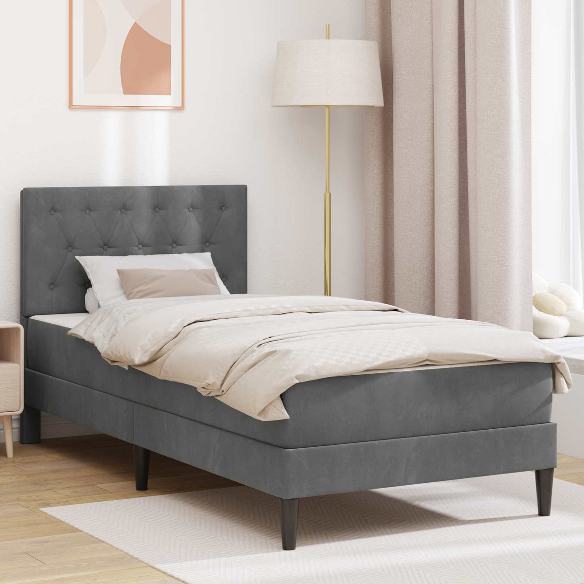 vidaXL Bedframe met matras Lichtgrijs 90 x 190 cm Fluweel