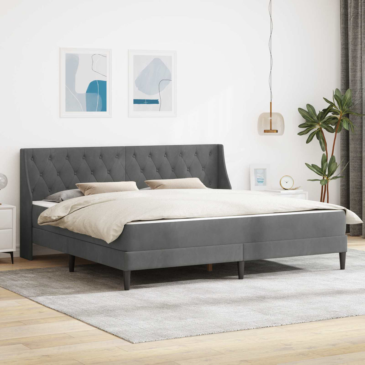 vidaXL Bedframe met matras met matras 2 pcs Donkergrijs Fluweel