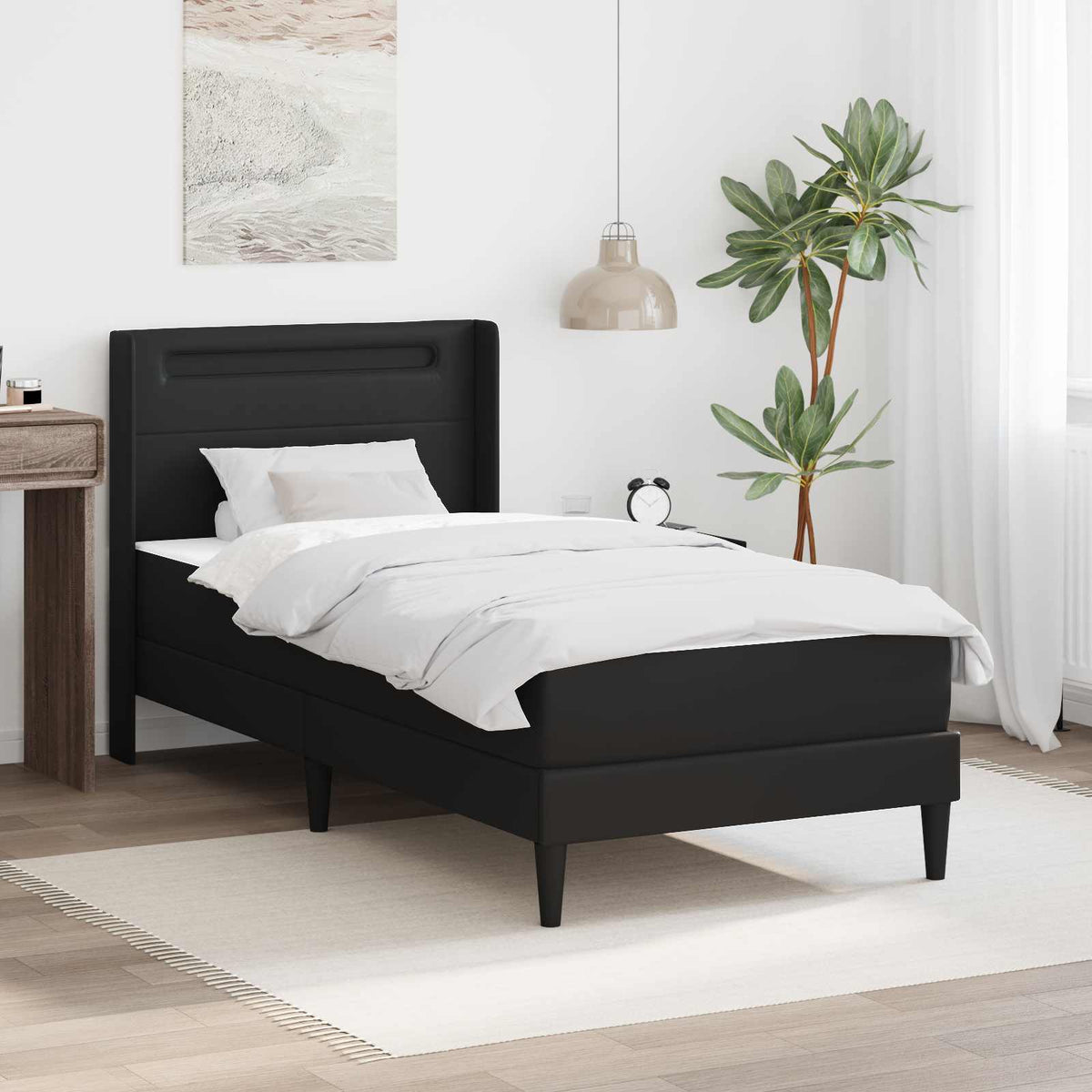vidaXL Bedframe met matras met hoofdeinde Zwart 90 x 190 cm Nep Leer