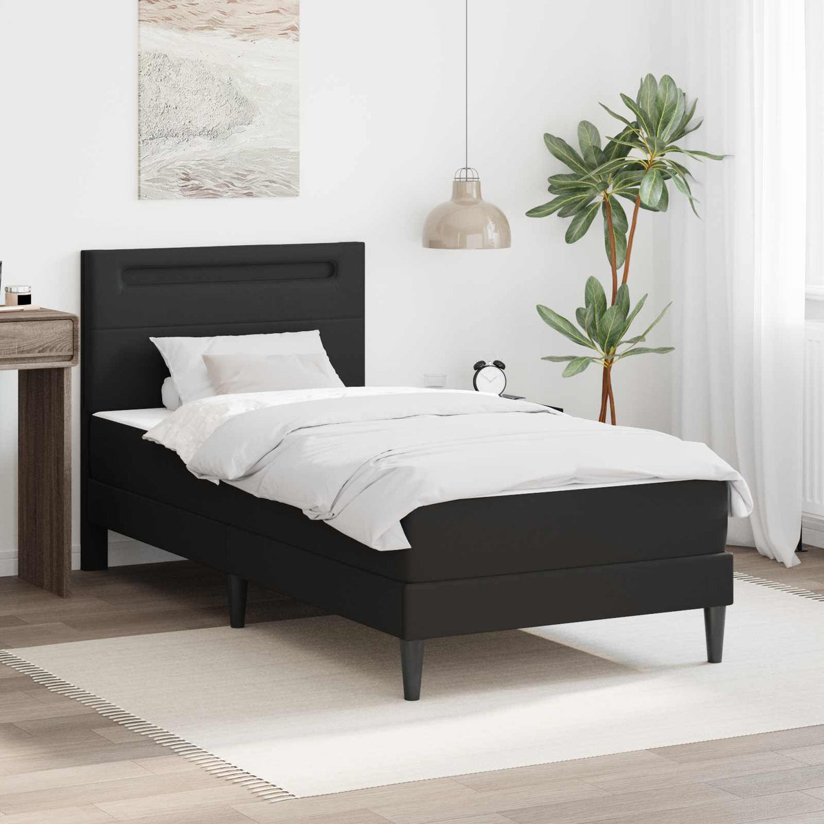 vidaXL Bedframe met LED-stripverlichting Zwart 90 x 190 cm Kunstleer