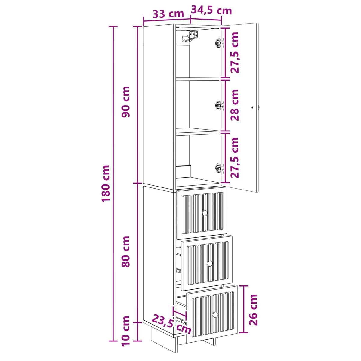 vidaXL Kastenset 2 pcs 33 x 34,5 x 90 cm Bewerkt hout