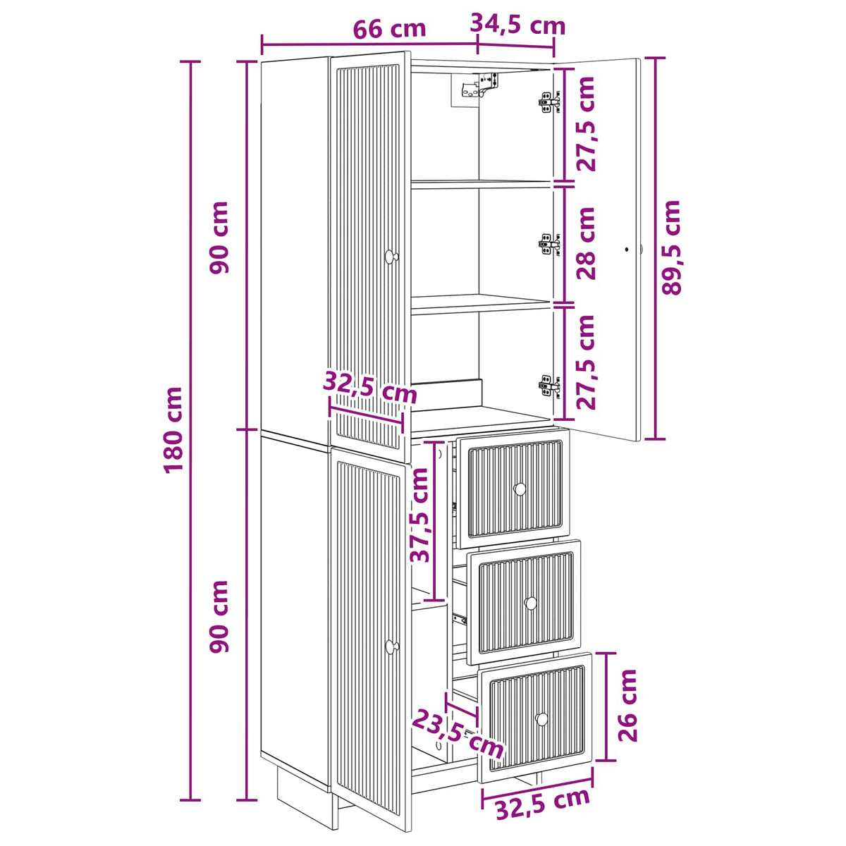 vidaXL Kastenset 2 pcs 66 x 34,5 x 90 cm Bewerkt hout