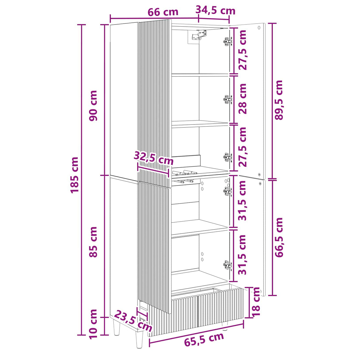 vidaXL Kastenset 2 pcs 66 x 34,5 x 95 cm Bewerkt hout