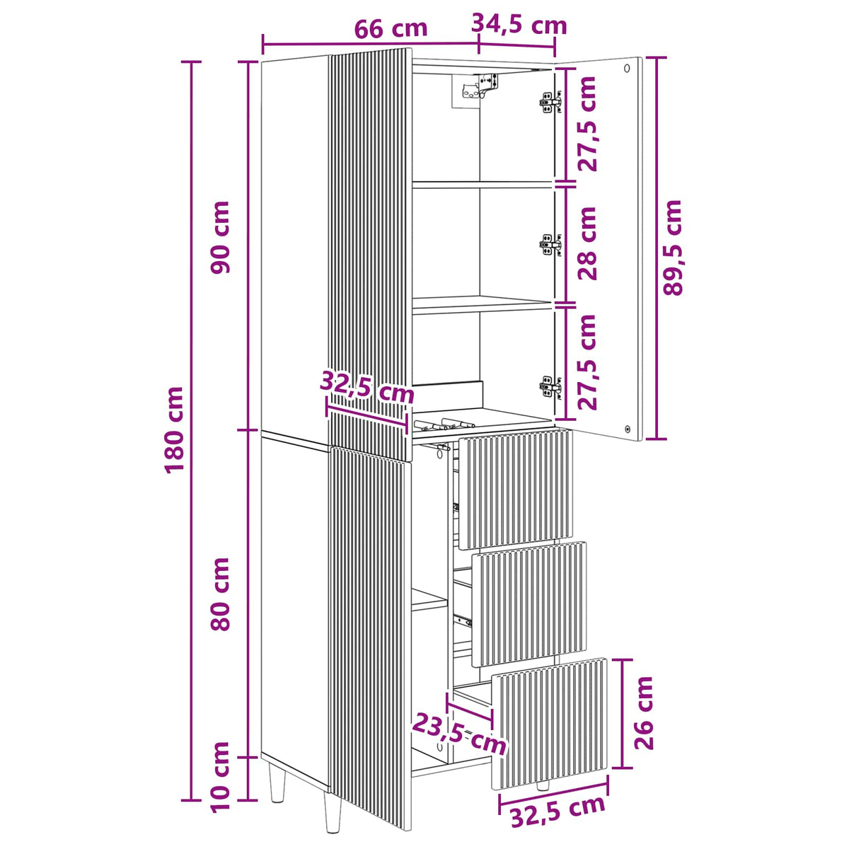 vidaXL Kastenset 2 pcs 66 x 34,5 x 90 cm Bewerkt hout