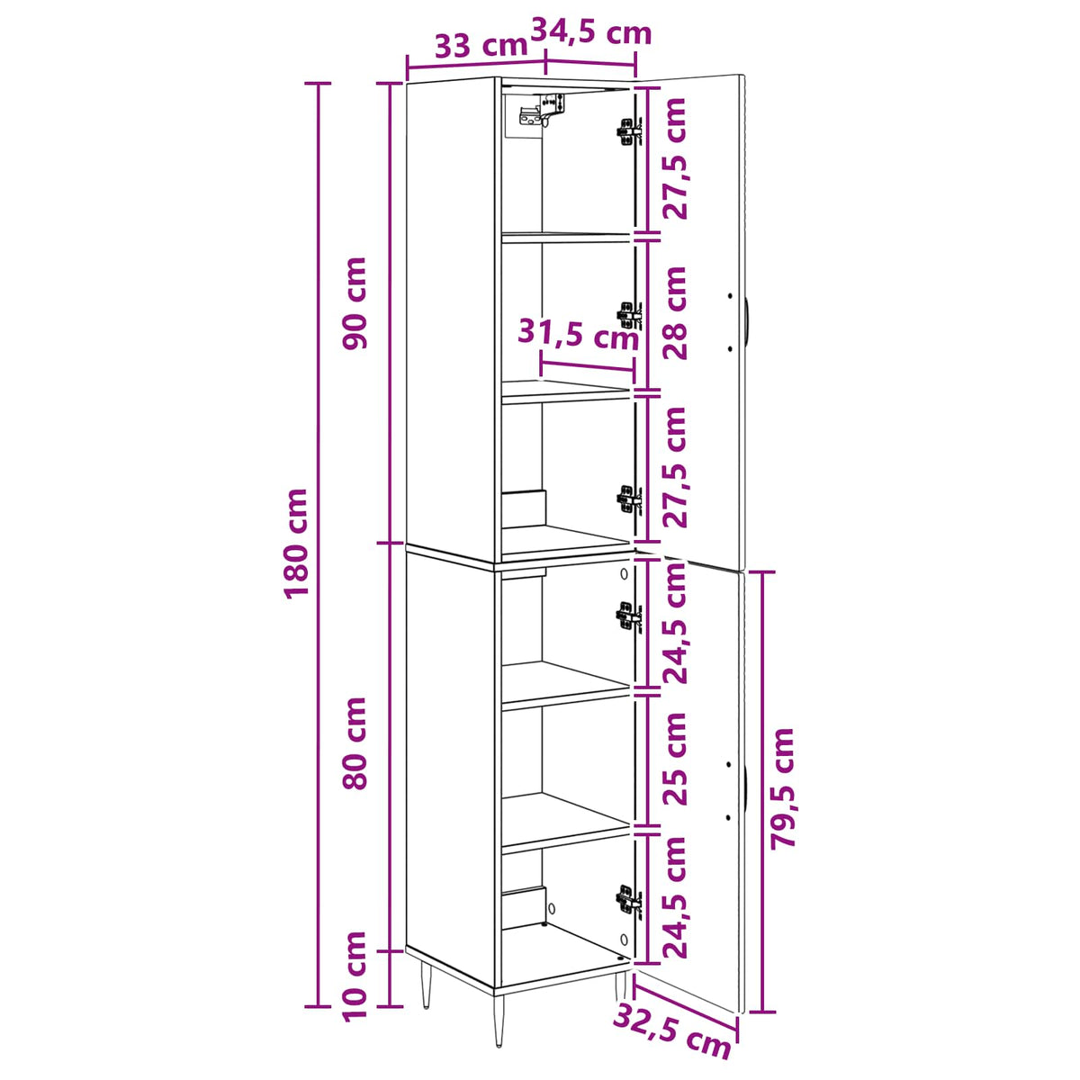 vidaXL Kastenset 2 pcs Zwart 33 x 34,5 x 89,5 cm Bewerkt hout