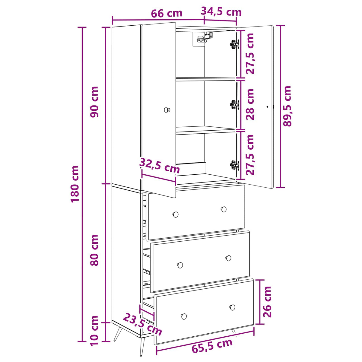 vidaXL Kastenset 2 pcs Zwart 66 x 34,5 x 90 cm Bewerkt hout