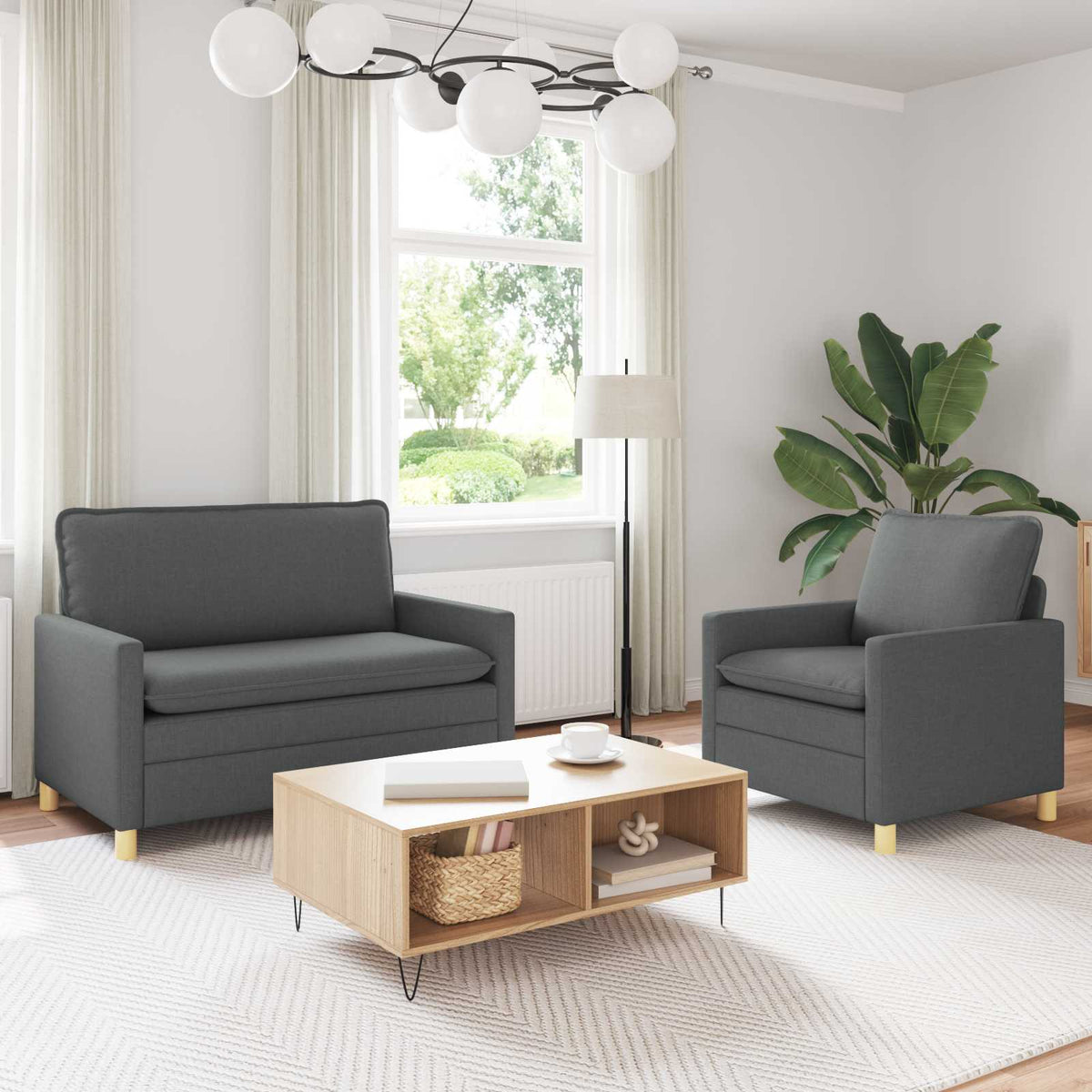 vidaXL Bankstel 2 st Lichtgrijs Stof