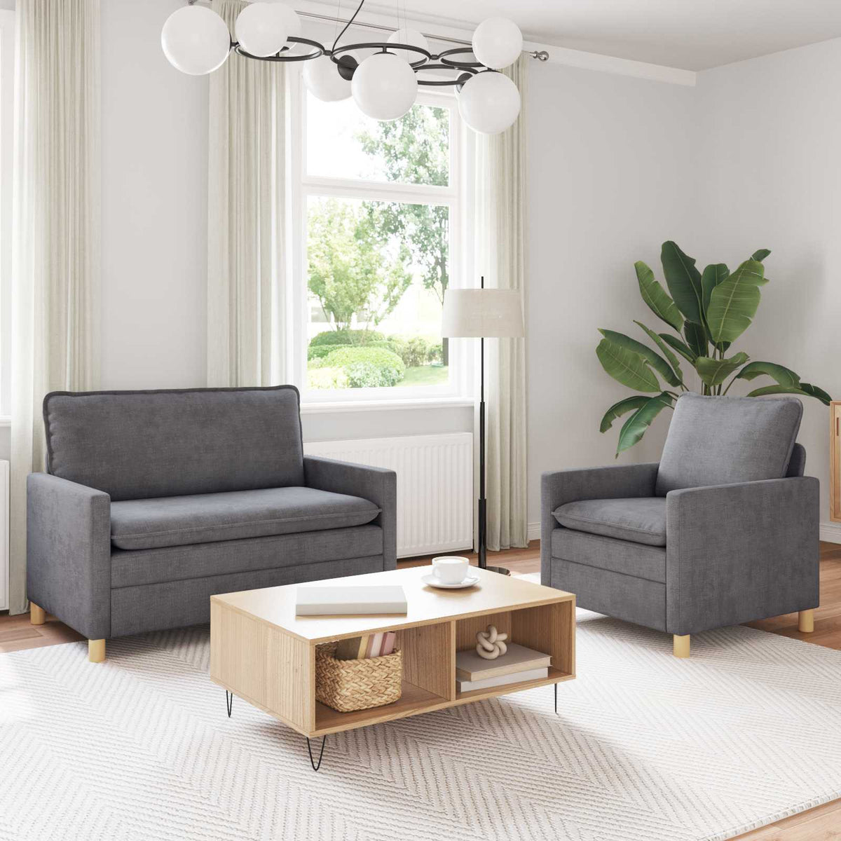 vidaXL Bankstel 2 pcs Crèmekleurig Polyester