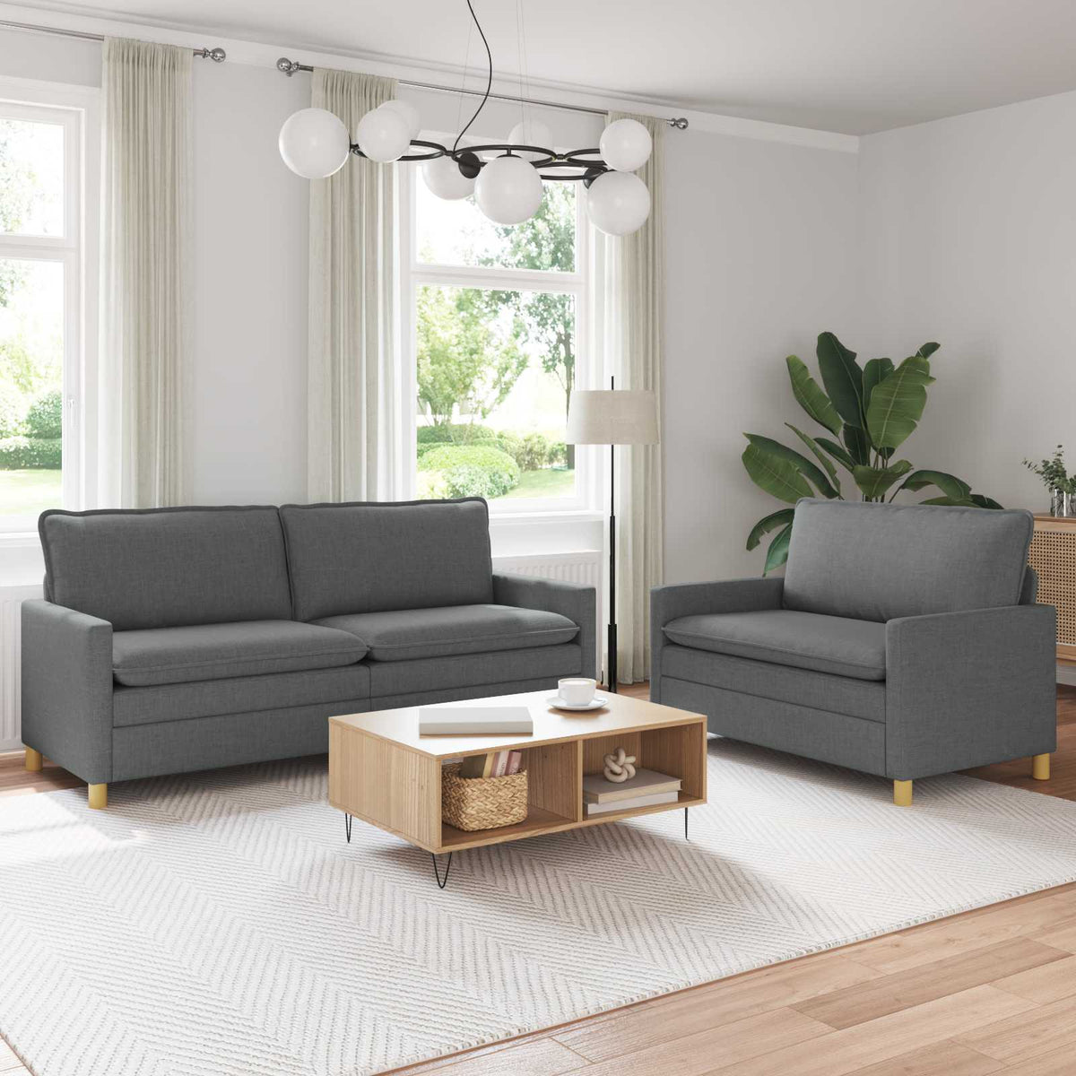 vidaXL Bankstel 2 st Lichtgrijs Stof