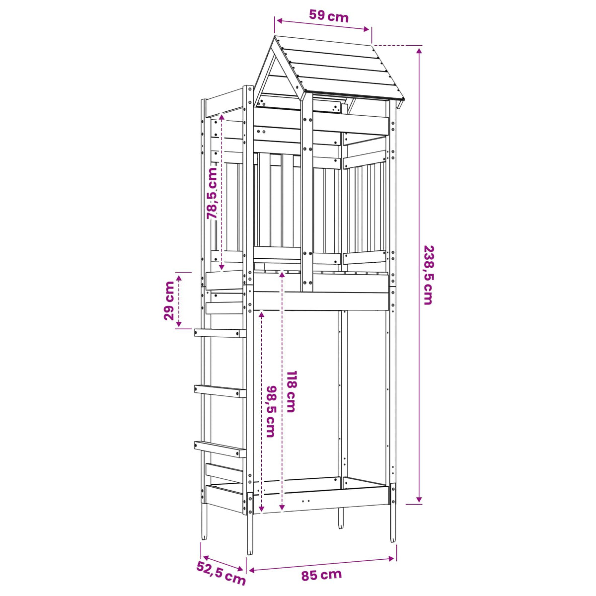 vidaXL Speeltoren Bruin 52,5 x 85 x 238 cm Massief grenenhout