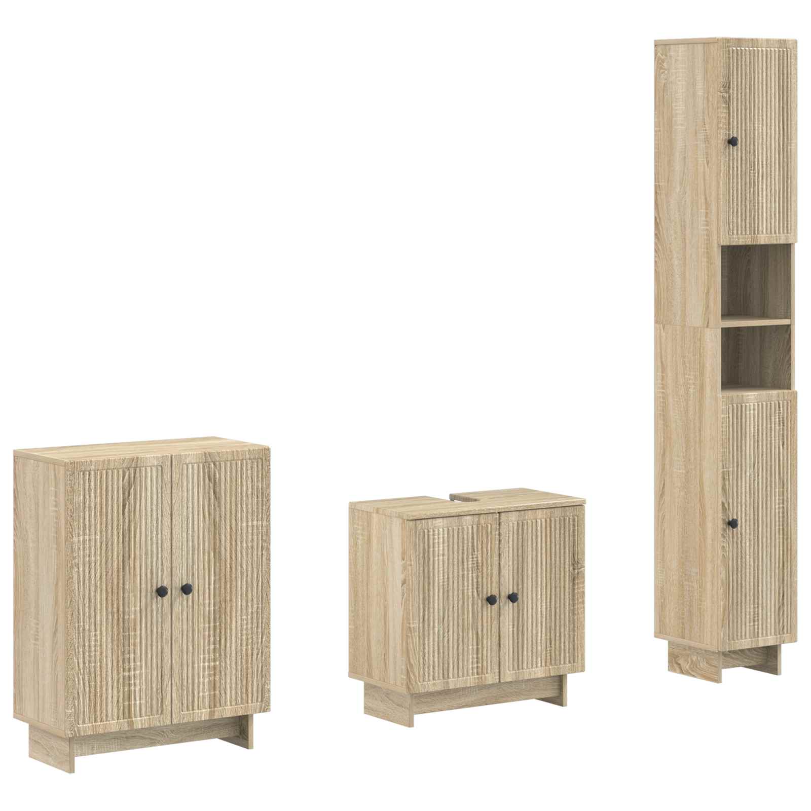 vidaXL 3-delige badkamerkast set EDE Zwart Bewerkt hout