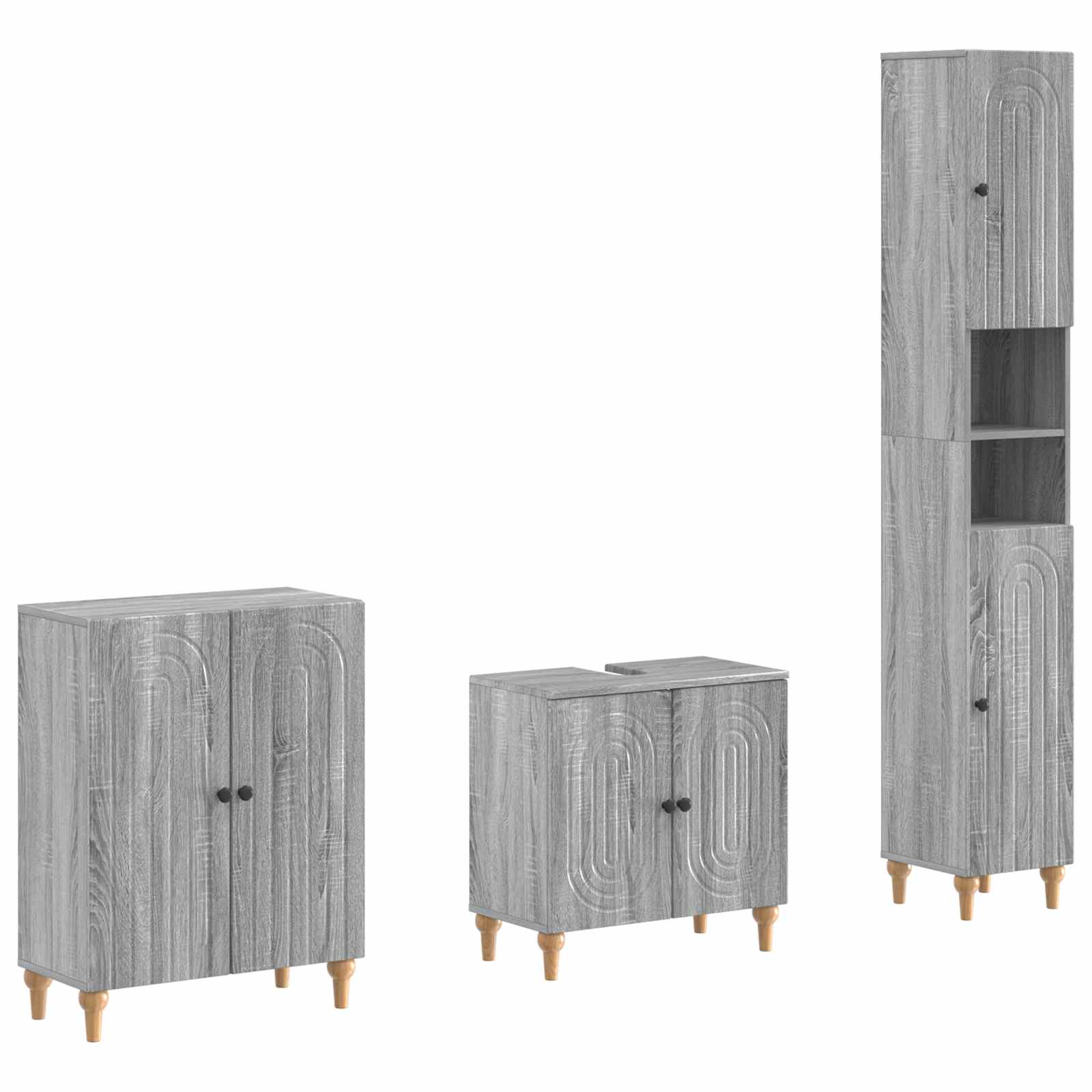 vidaXL 3-delige badkamerkast set EDE Zwart Bewerkt hout