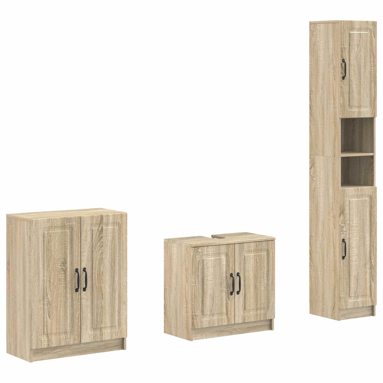 vidaXL 3-delige badkamerkast set EDE Zwart Bewerkt hout