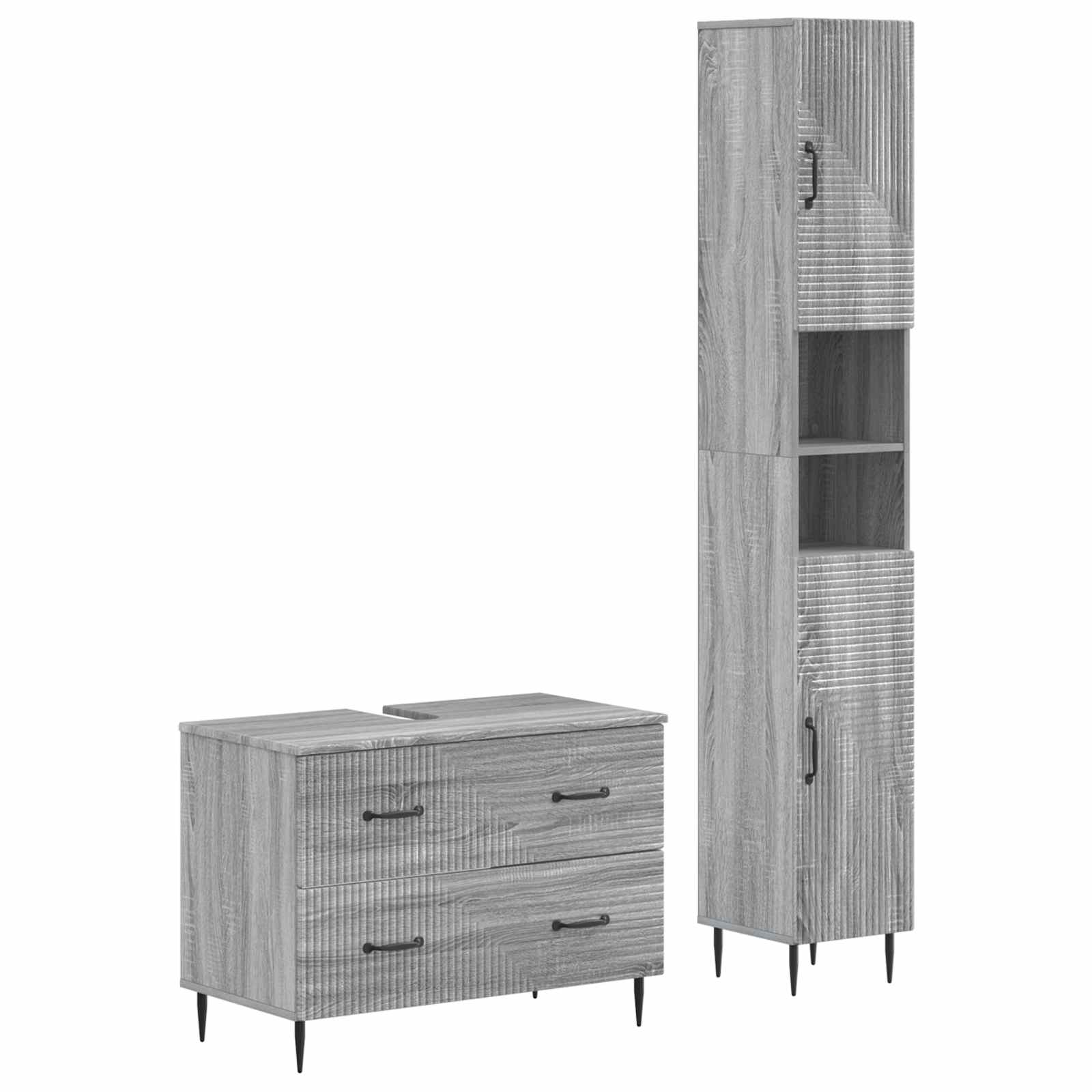 vidaXL 2-delige Badkamerkast Set EDE Zwart Bewerkt hout