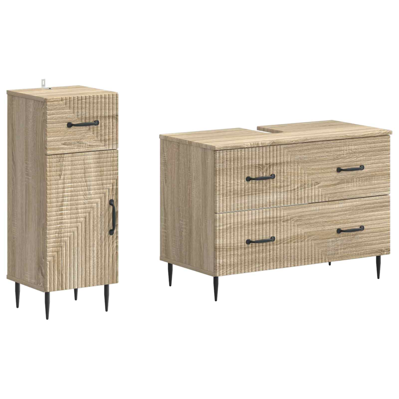 vidaXL 2-delige Badkamerkast Set EDE Zwart Bewerkt hout