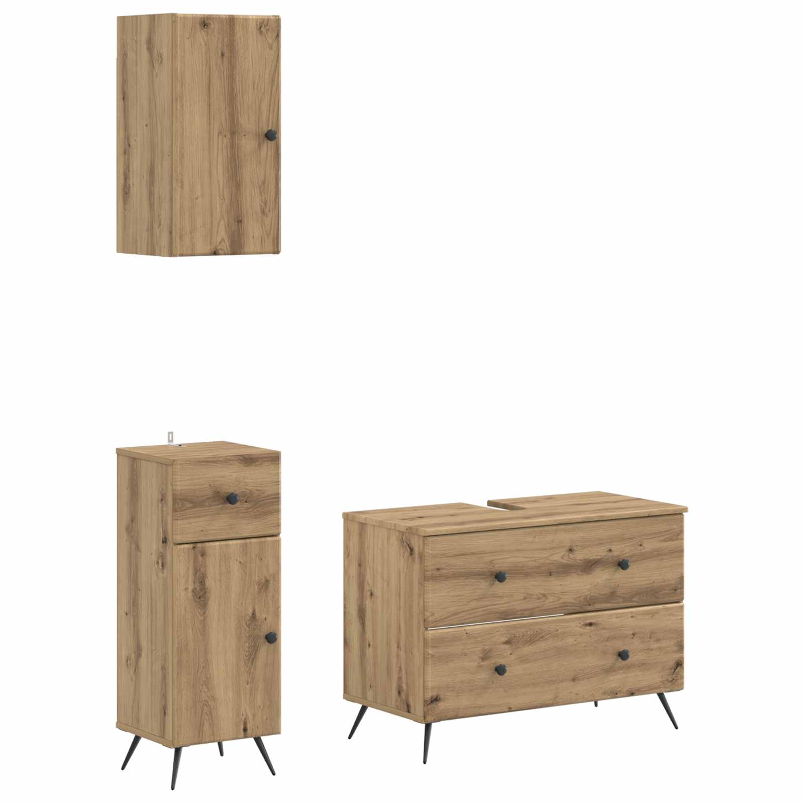 vidaXL 3-delige badkamerkast set EDE Zwart Bewerkt hout