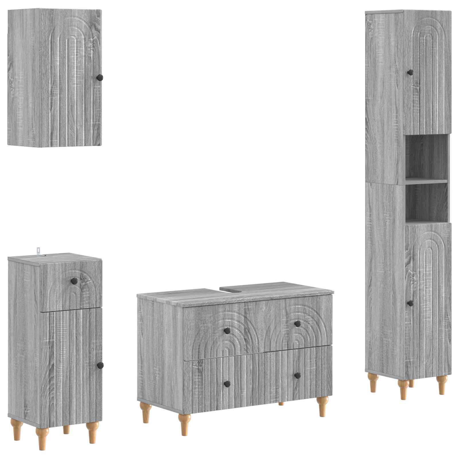 vidaXL 4-delige Badkamerkast Set EDE Zwart Bewerkt hout