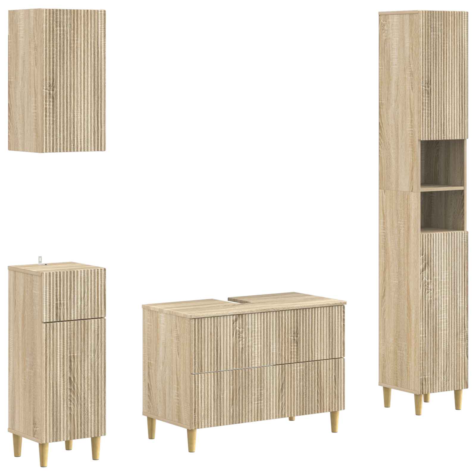 vidaXL 4-delige Badkamerkast Set EDE Zwart Bewerkt hout