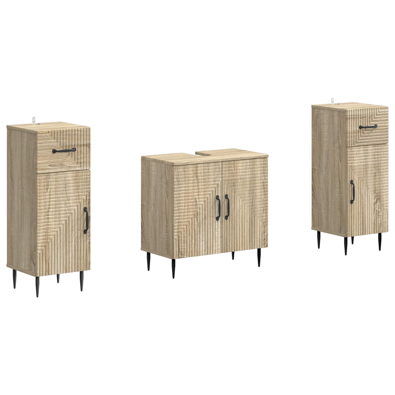 vidaXL 2-delige Badkamerkast Set EDE Zwart Bewerkt hout