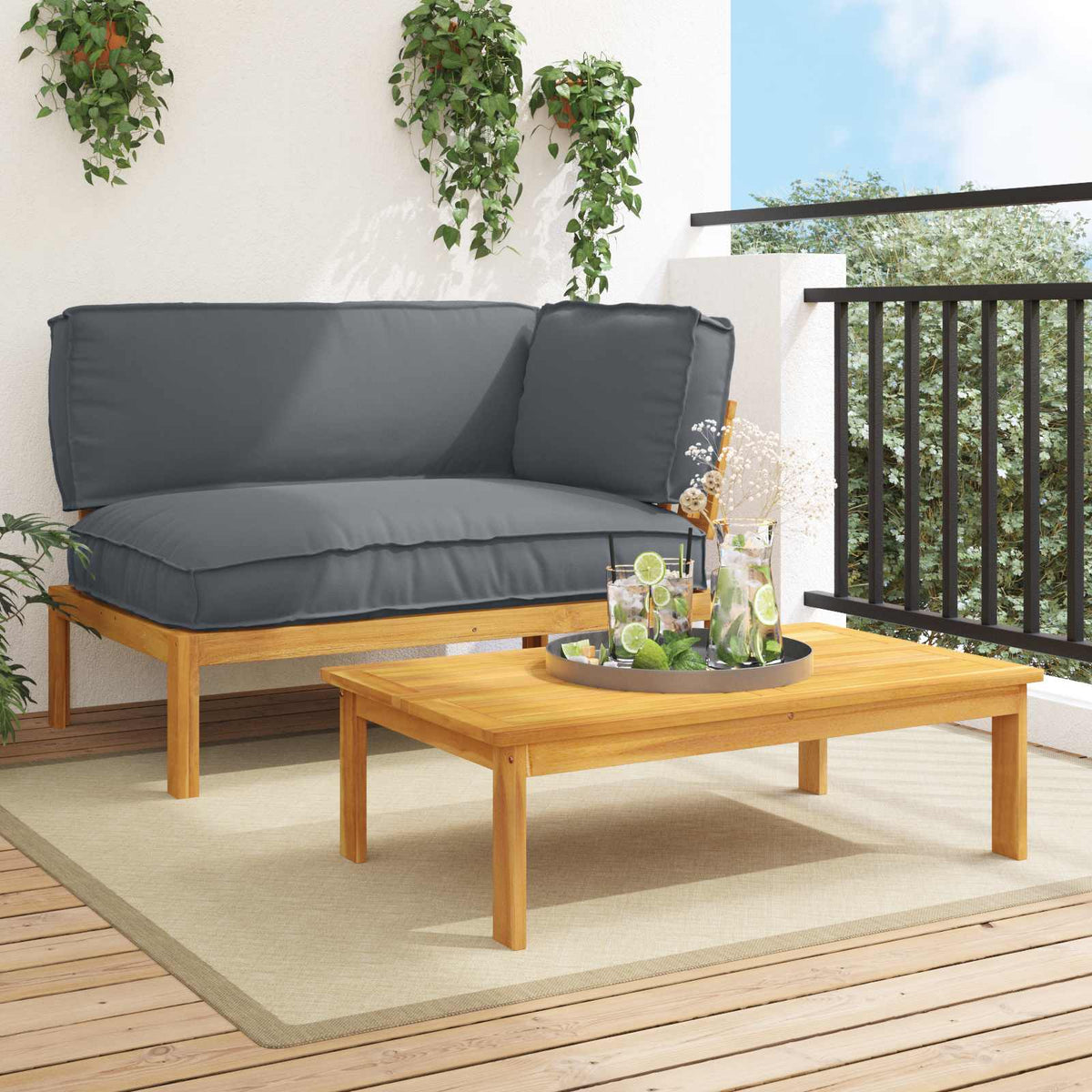 vidaXL Bankstel Effen Antraciet 131,5 x 92 x 69 cm Massief Acaciahout