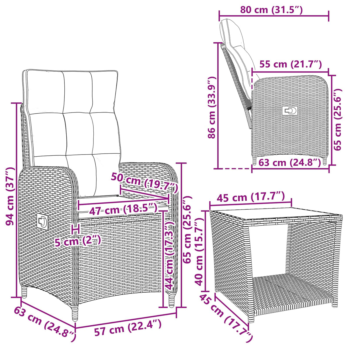 vidaXL Tuin loungeset 2 st Zwart PE Rattan en Poeder-Coated Staal