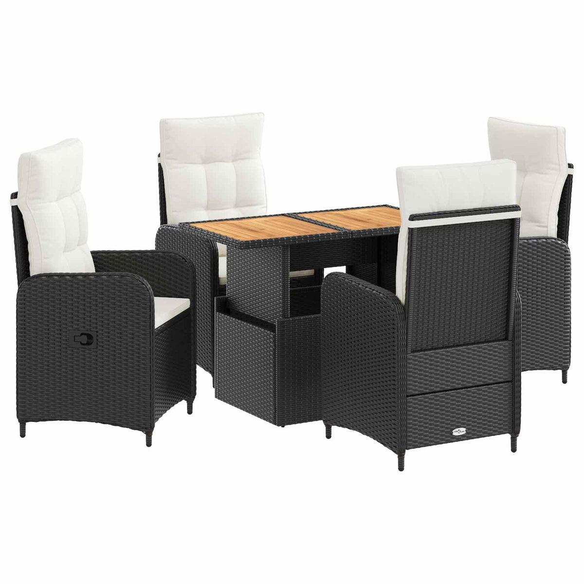 vidaXL Buiten eettafelset met kussen 3 pcs Zwart poly rattan